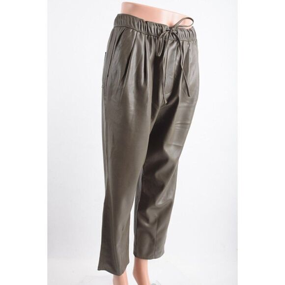 Zara Womens Faux Leather The Weekend Pants S Brown Green 4369/265 NWOT - Picture 2 of 7
